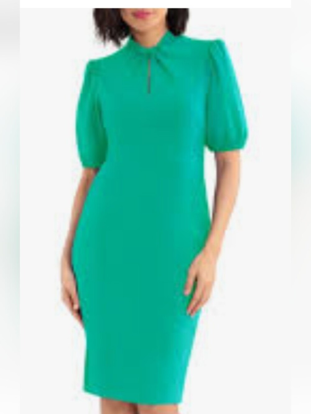 Donna Morgan Teal Puff-Sleeve Midi Dress